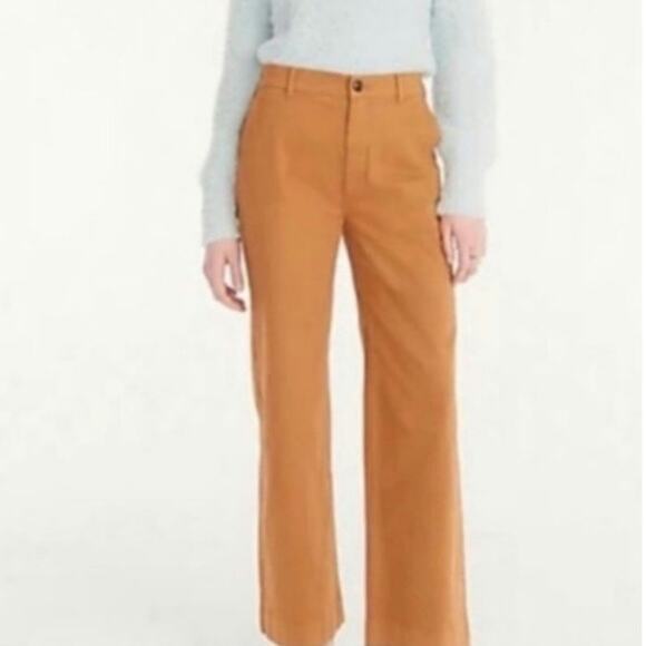 J. Crew Full Length Wide Leg Chino Trousers Camel Brown High Rise 30 Preppy - Picture 6 of 15